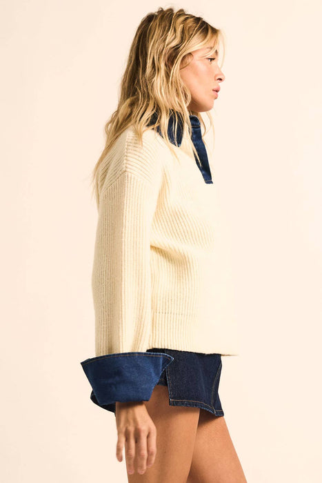 Jean Contrast Rib-Knit Sweater