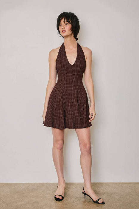 Merlot Plaid Halter Mini Dress