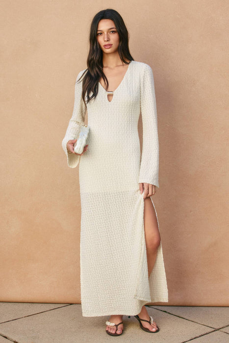 Gold Trim Bell Sleeve Maxi Dress