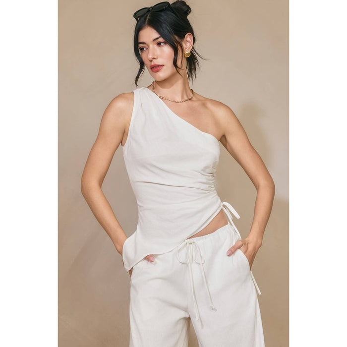 Manon Linen One Shoulder Top