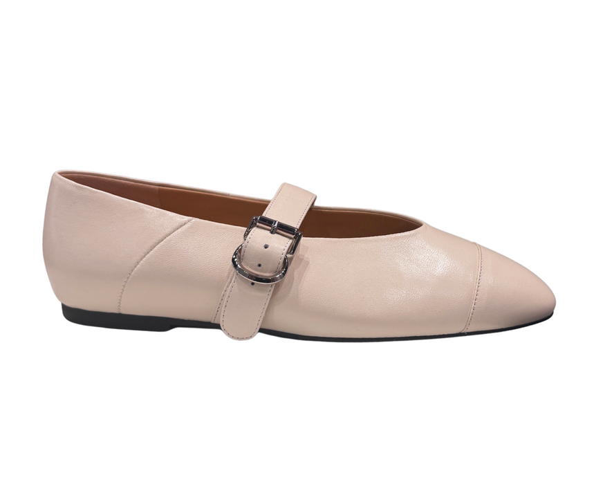 Reign Toe Cap Buckled Bone Leather MaryJane Flat