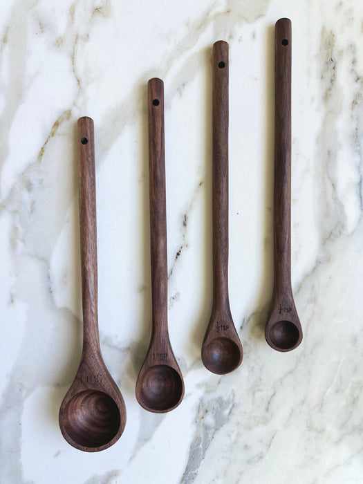 Walnut Long Handle Measuring Spoons Set