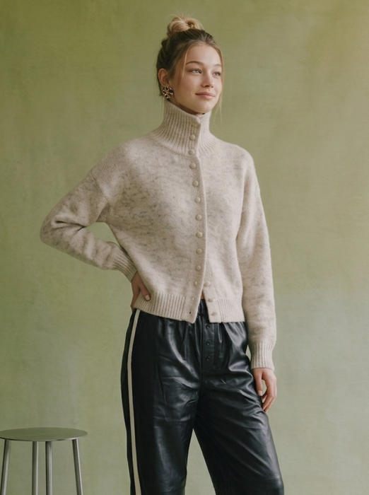 Oatmeal High Neck Knit Cardigan