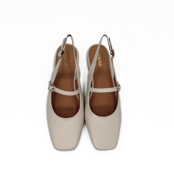 Athena Off White Mary Jane Leather Flats