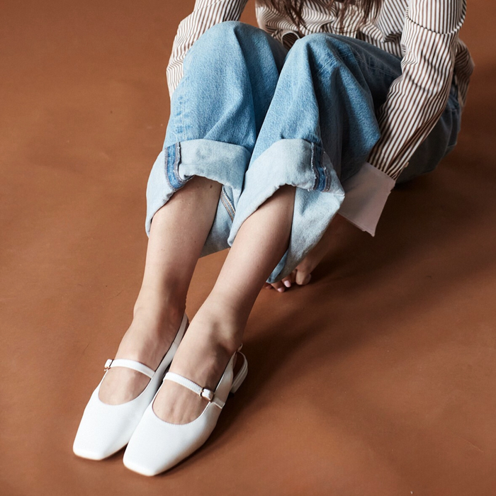 Athena Off White Mary Jane Leather Flats