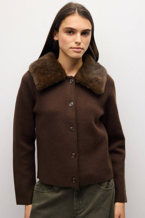 Posh Faux Fur Collar Cardigan