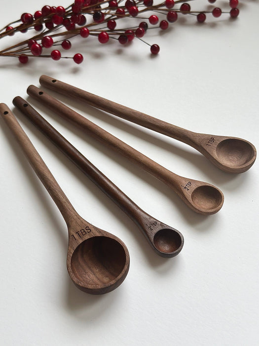 Walnut Long Handle Measuring Spoons Set