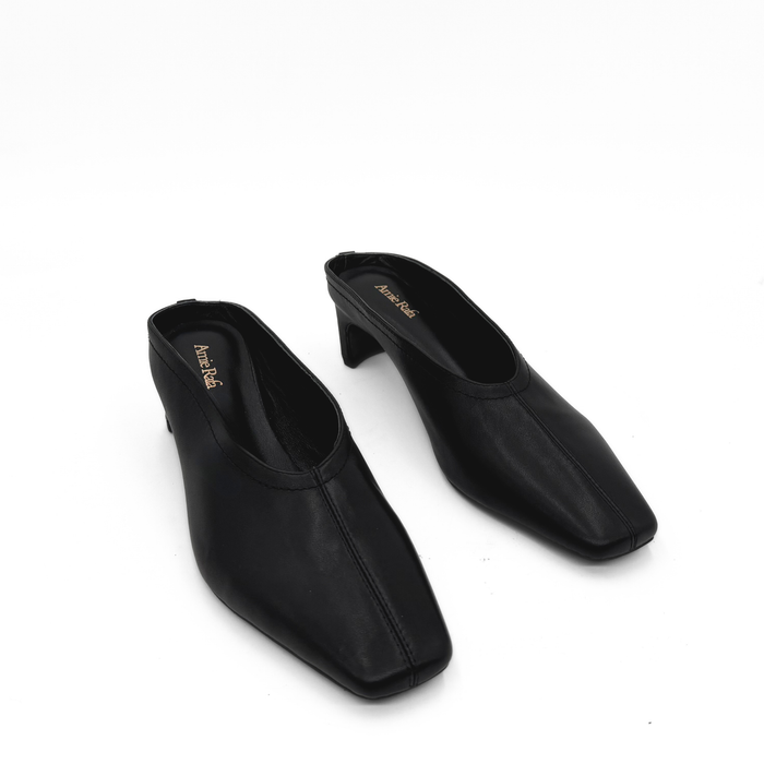 Junie black Leather Square Toe Mule