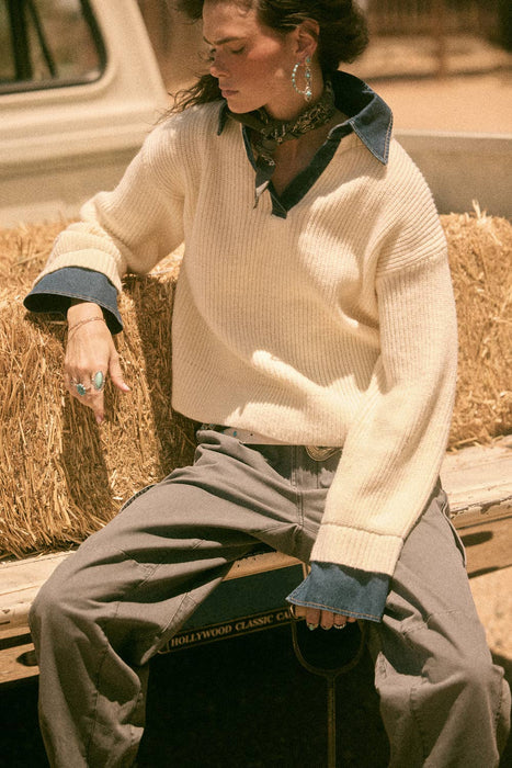 Jean Contrast Rib-Knit Sweater