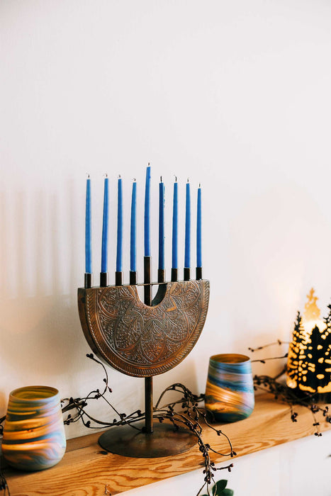 Engraved Iron Menorah