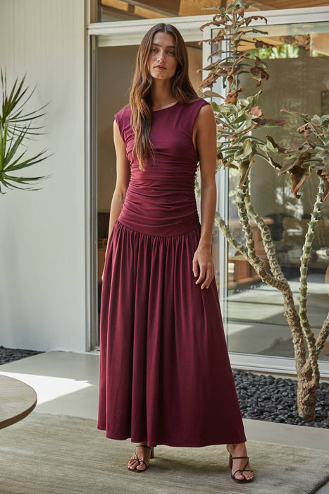 Burgundy Ruched Dress