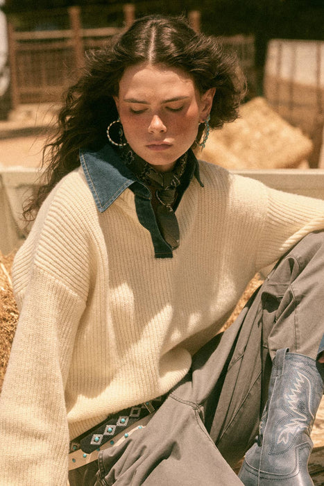 Jean Contrast Rib-Knit Sweater