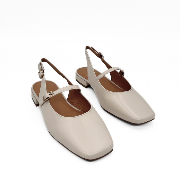 Athena Off White Mary Jane Leather Flats