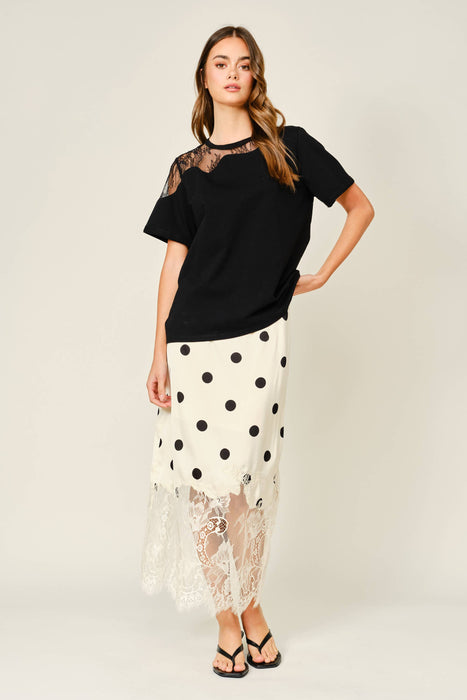 Pois et Dentelle Midi Skirt