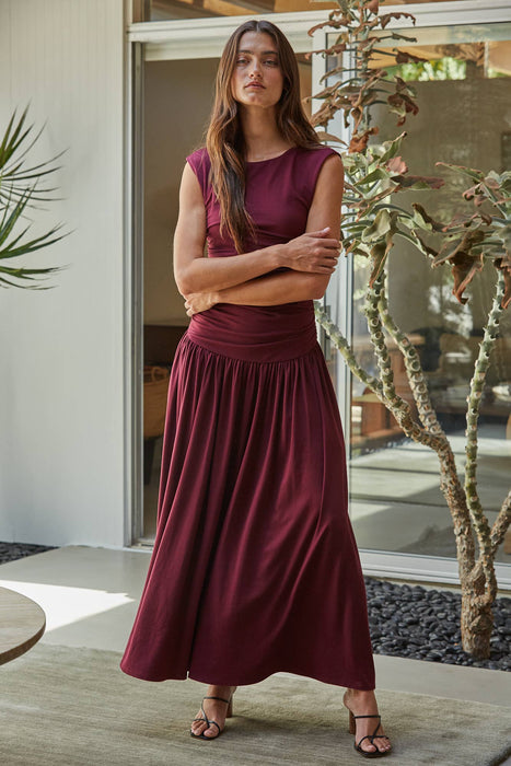 Burgundy Ruched Dress