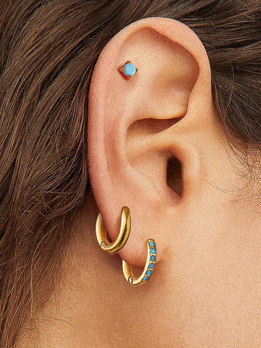 Turquoise and Gold Huggie Earrings