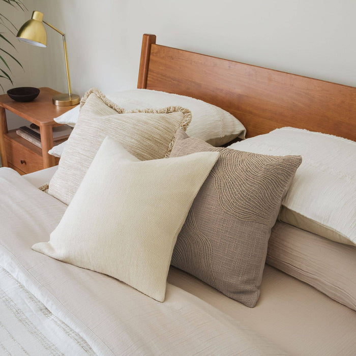 Taupe Embroidered Jute Pillow