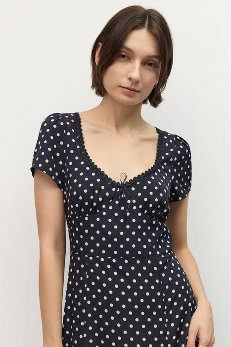 Pois Square Neck Midi Dress