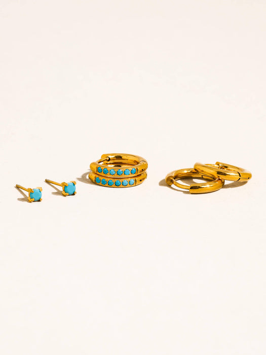 Turquoise and Gold Huggie Earrings