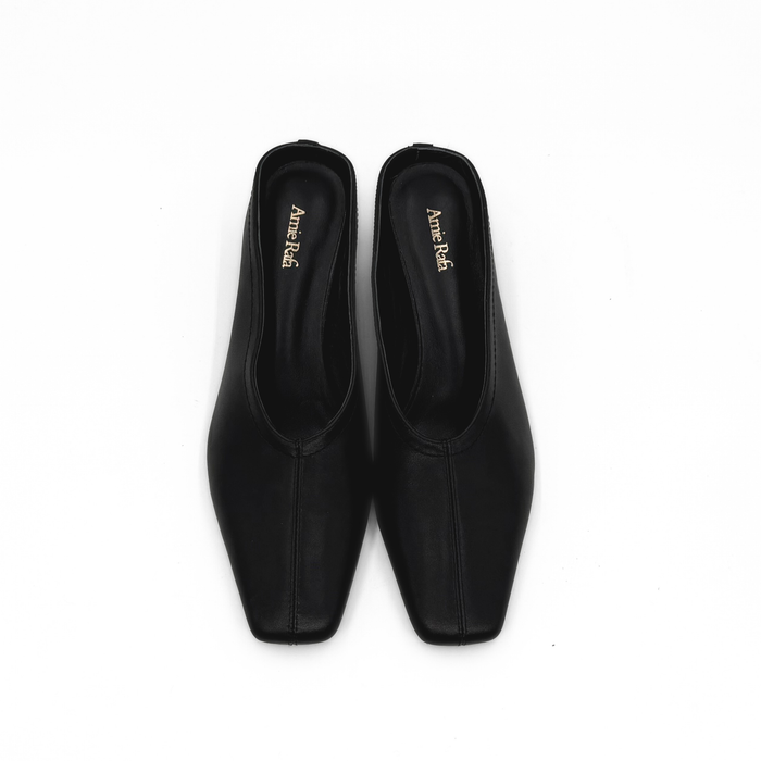 Junie black Leather Square Toe Mule