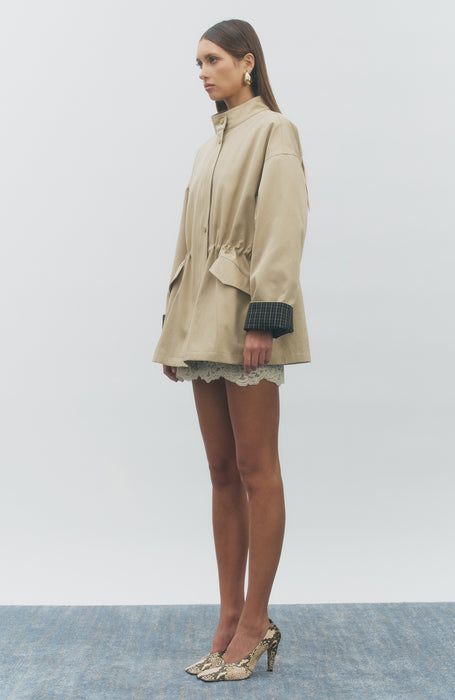 Le Plaid Cuff Cinched Trench