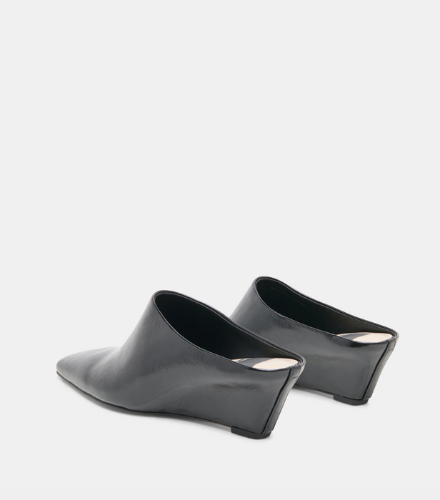 Hilah Mules Midnight Crinkle Patent Wedge