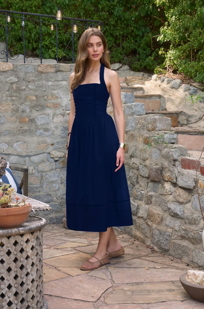 navy halter neck midi dress Marine Dress– Élevée navy blue halter dress