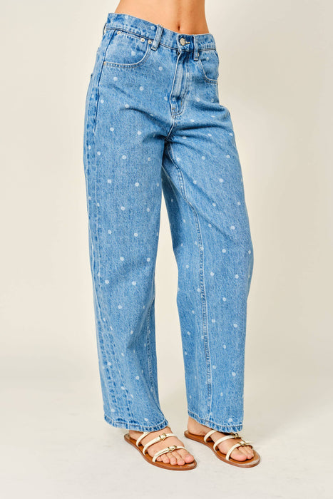 Polka Dot Straight Leg Jeans
