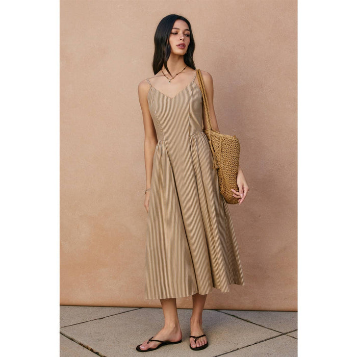 Le Stripe Gathered Midi Dress