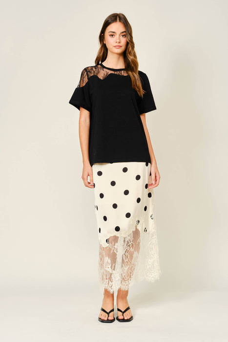 Pois et Dentelle Midi Skirt