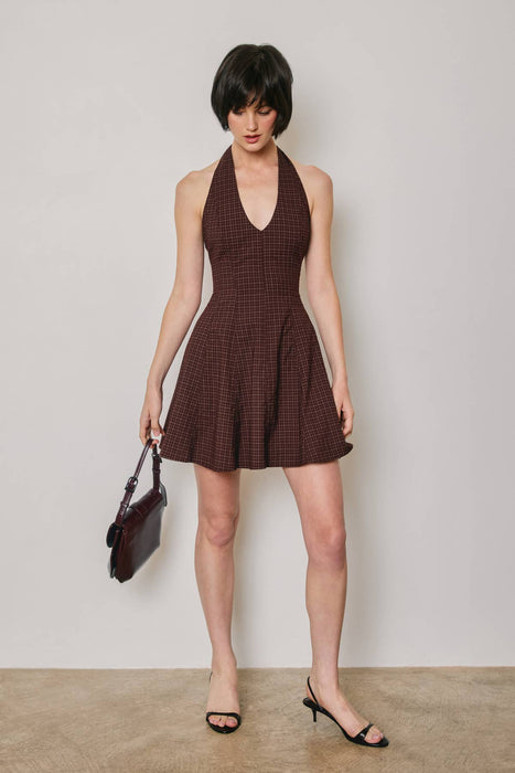 Merlot Plaid Halter Mini Dress