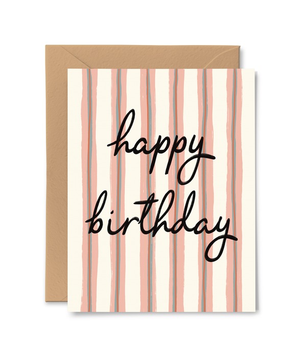 Happy Birthday Pink Stripe Card