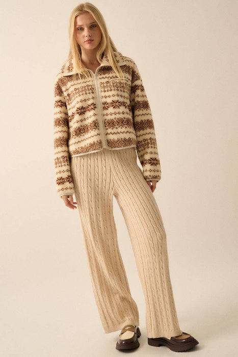 Alpine-Print Sherpa Fleece Pocket Jacket