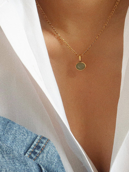 Sage Stone Pendant Chain Necklace