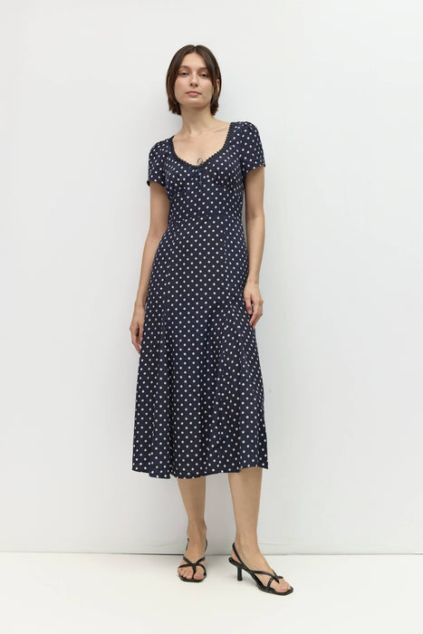 Pois Square Neck Midi Dress