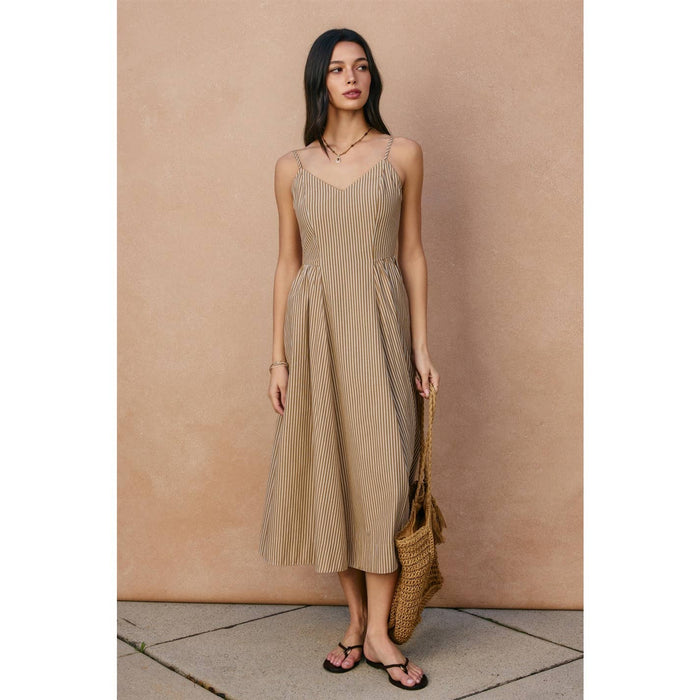 Le Stripe Gathered Midi Dress