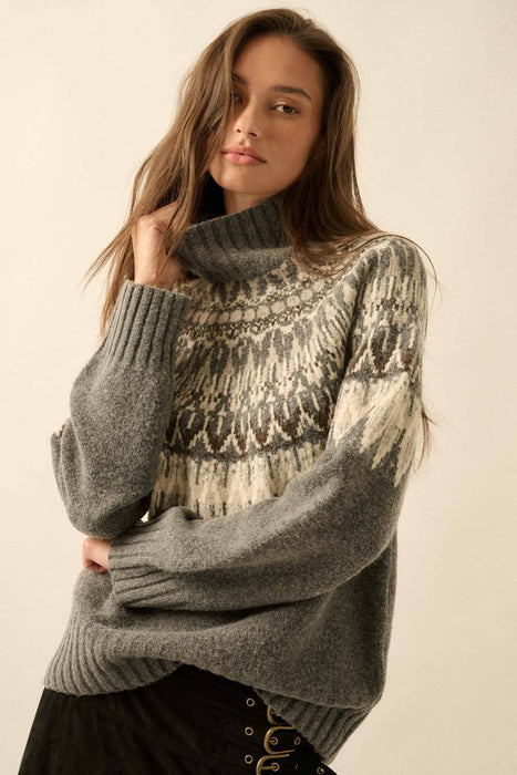 Faire Isle Knit Mock-Neck Sweater