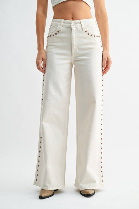 High Rise Studded Wide Leg Jeans