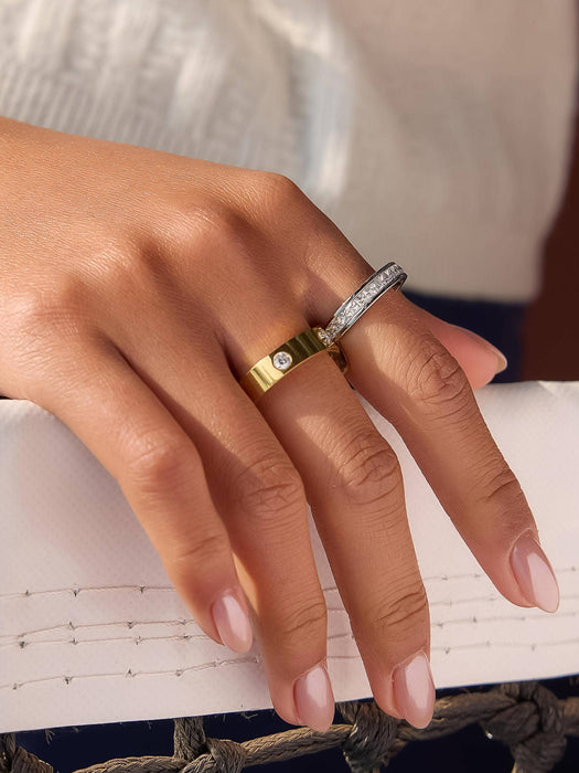 Crystal Two Tone Band Ring