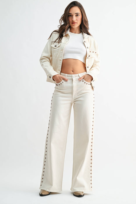 High Rise Studded Wide Leg Jeans