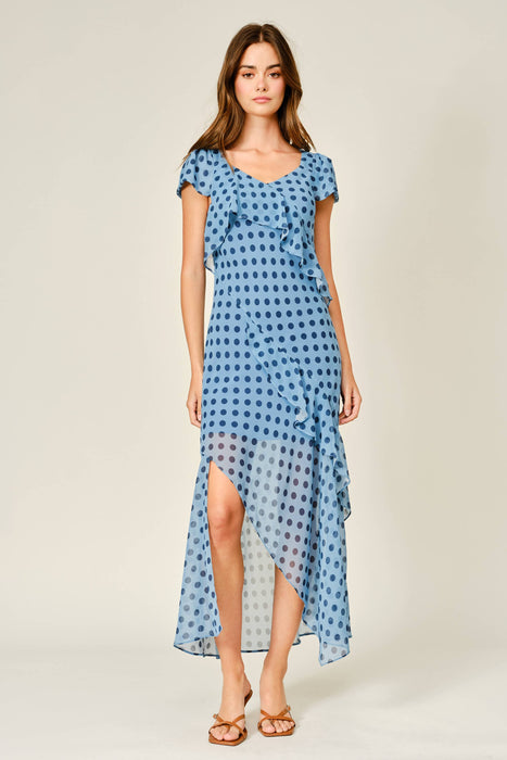 Bleu Polka Dot Ruffle Dress
