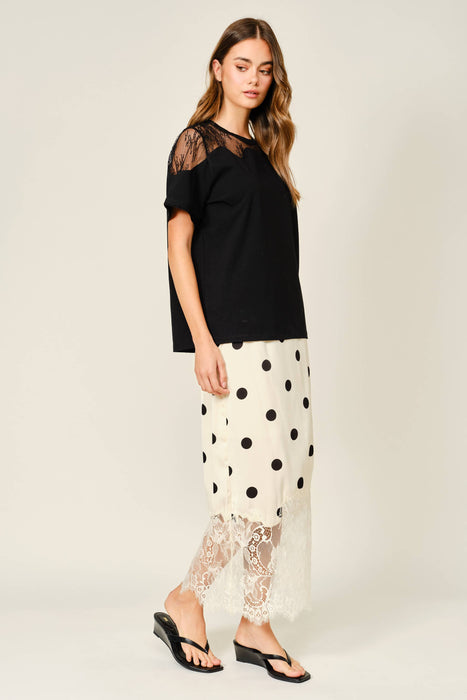 Pois et Dentelle Midi Skirt