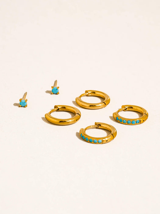 Turquoise and Gold Huggie Earrings