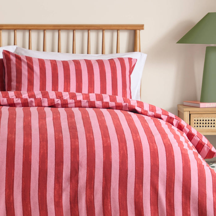 Dual Tone Striped Duvet Set Pink Red King