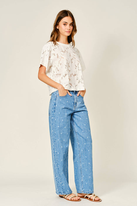 Polka Dot Straight Leg Jeans