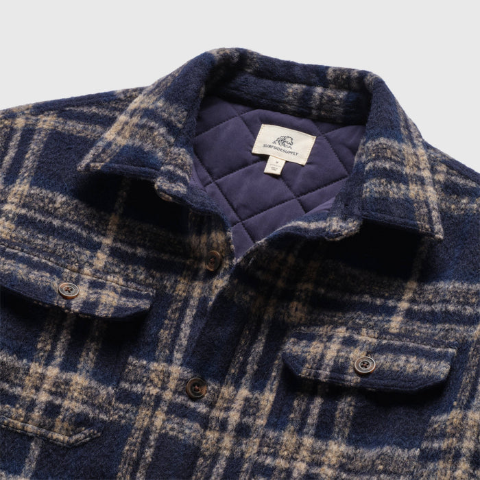 Skip Quilted Plush Plaid Shirt Jacket - Navy