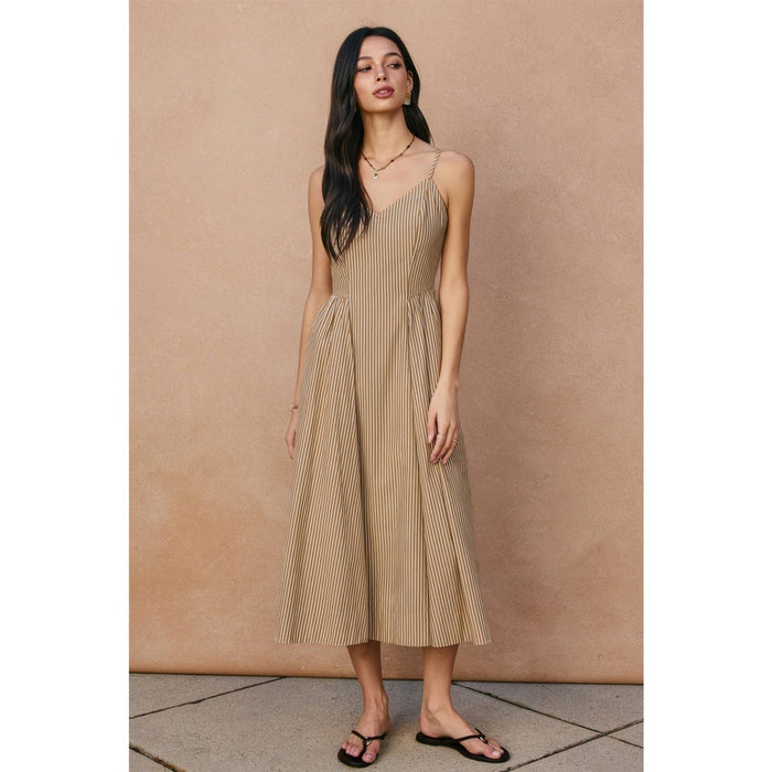 Le Stripe Gathered Midi Dress