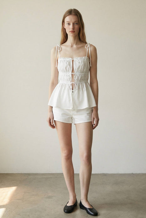 Shirred Lace Trim Top