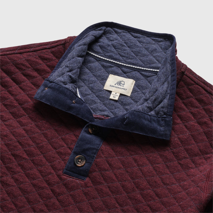Ken Quilted Button Mock – Cabernet Heather