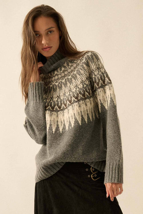 Faire Isle Knit Mock-Neck Sweater